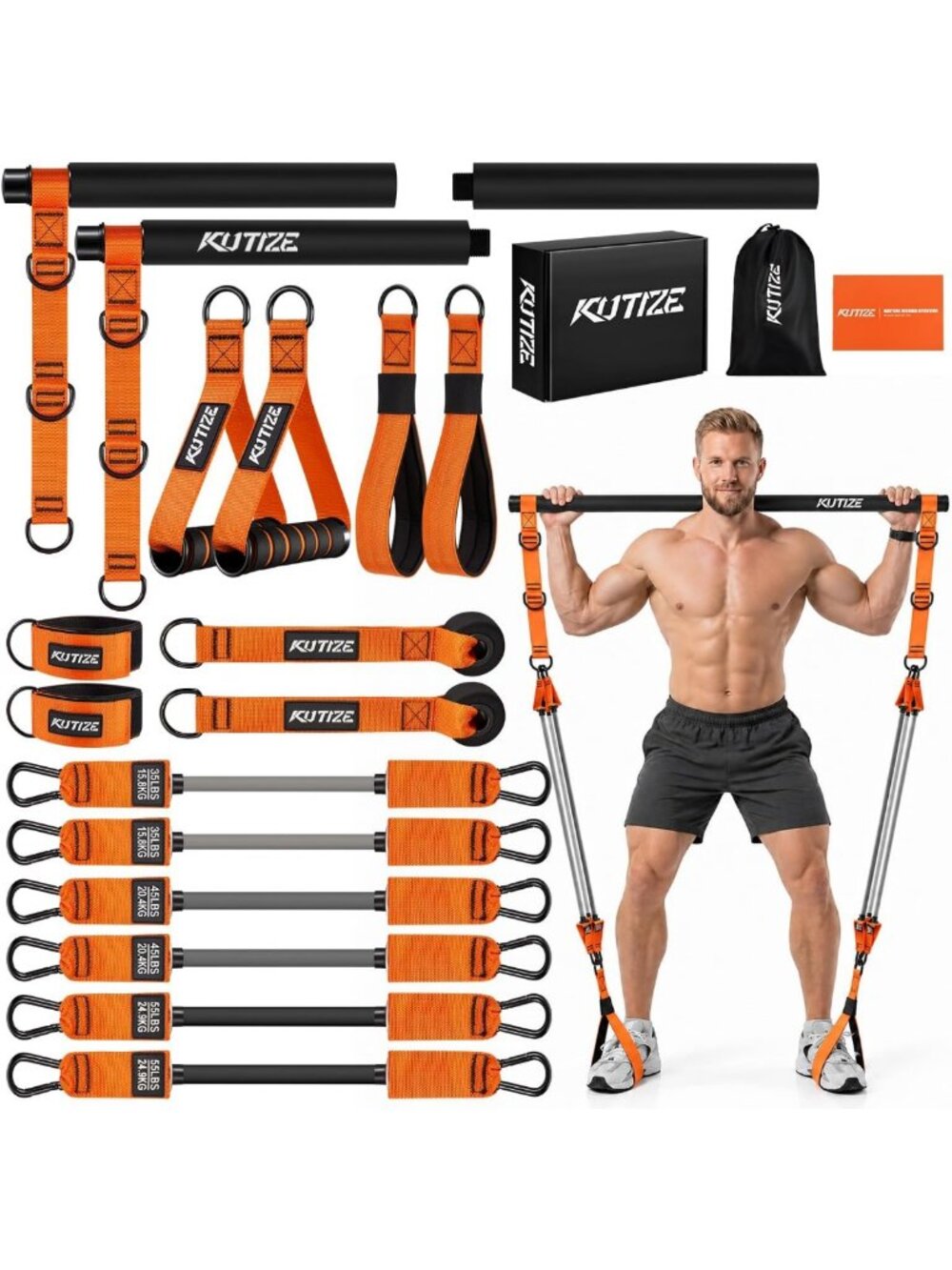 Heavy Duty Pilates Bar Kit with Resistance Bands, Strength Training for Men